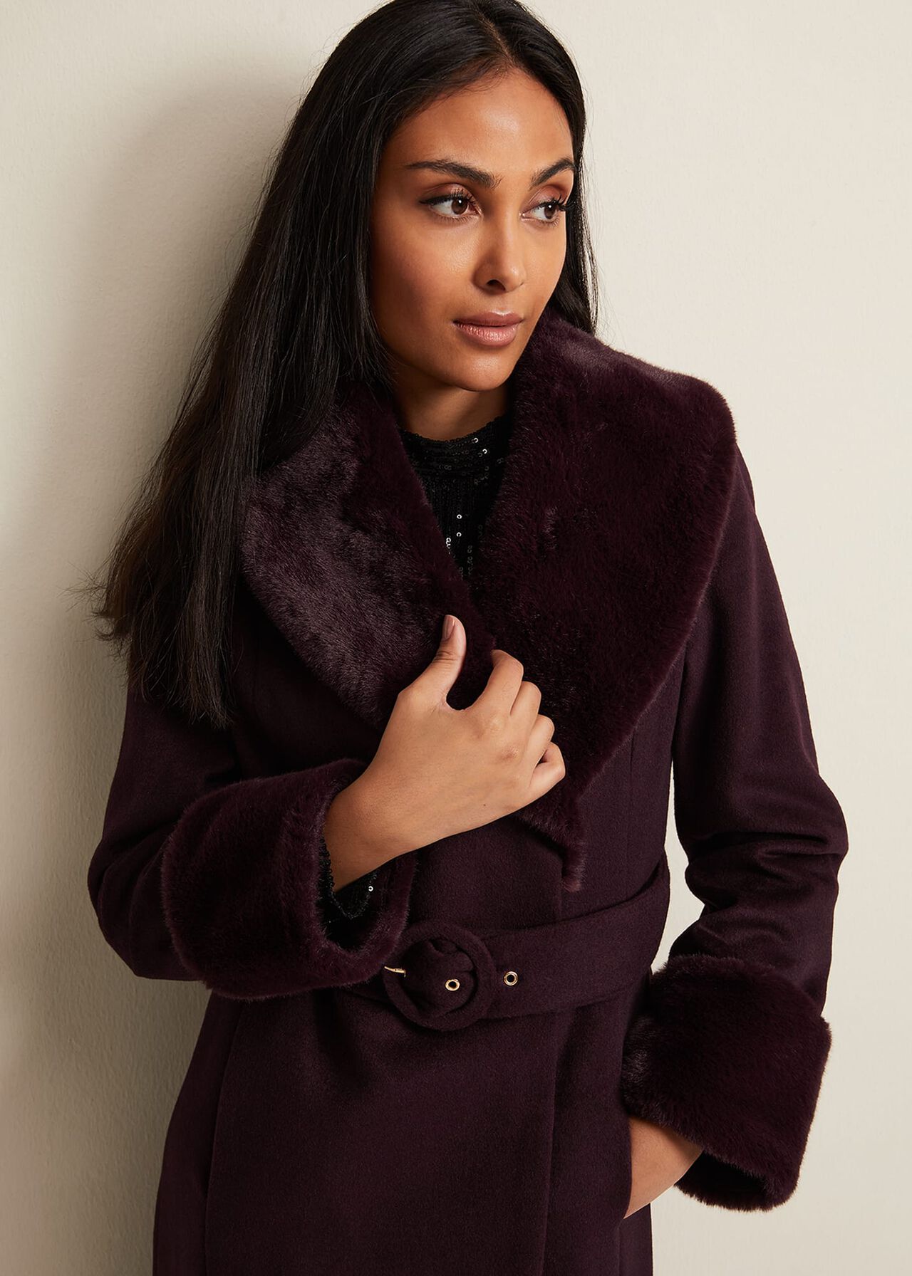 Petite Zylah Faux Fur Collar Wool Coat