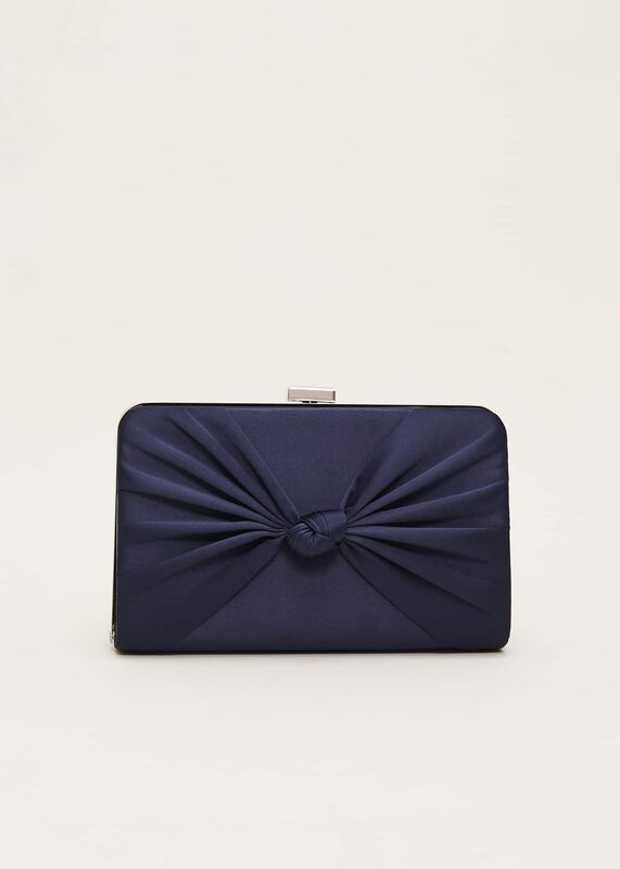 Satin Knot Front Box Clutch