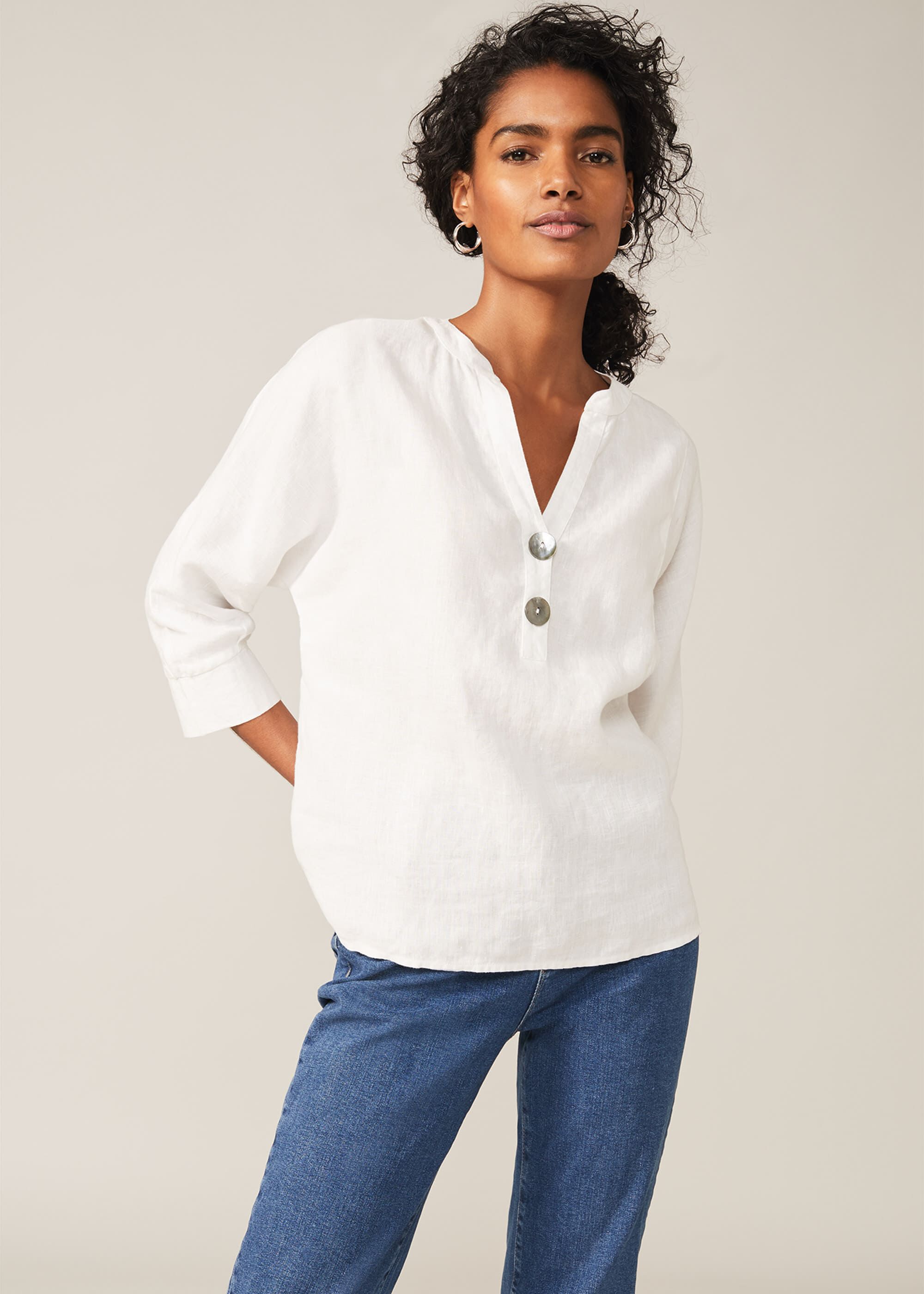 Womens white linen tops uk