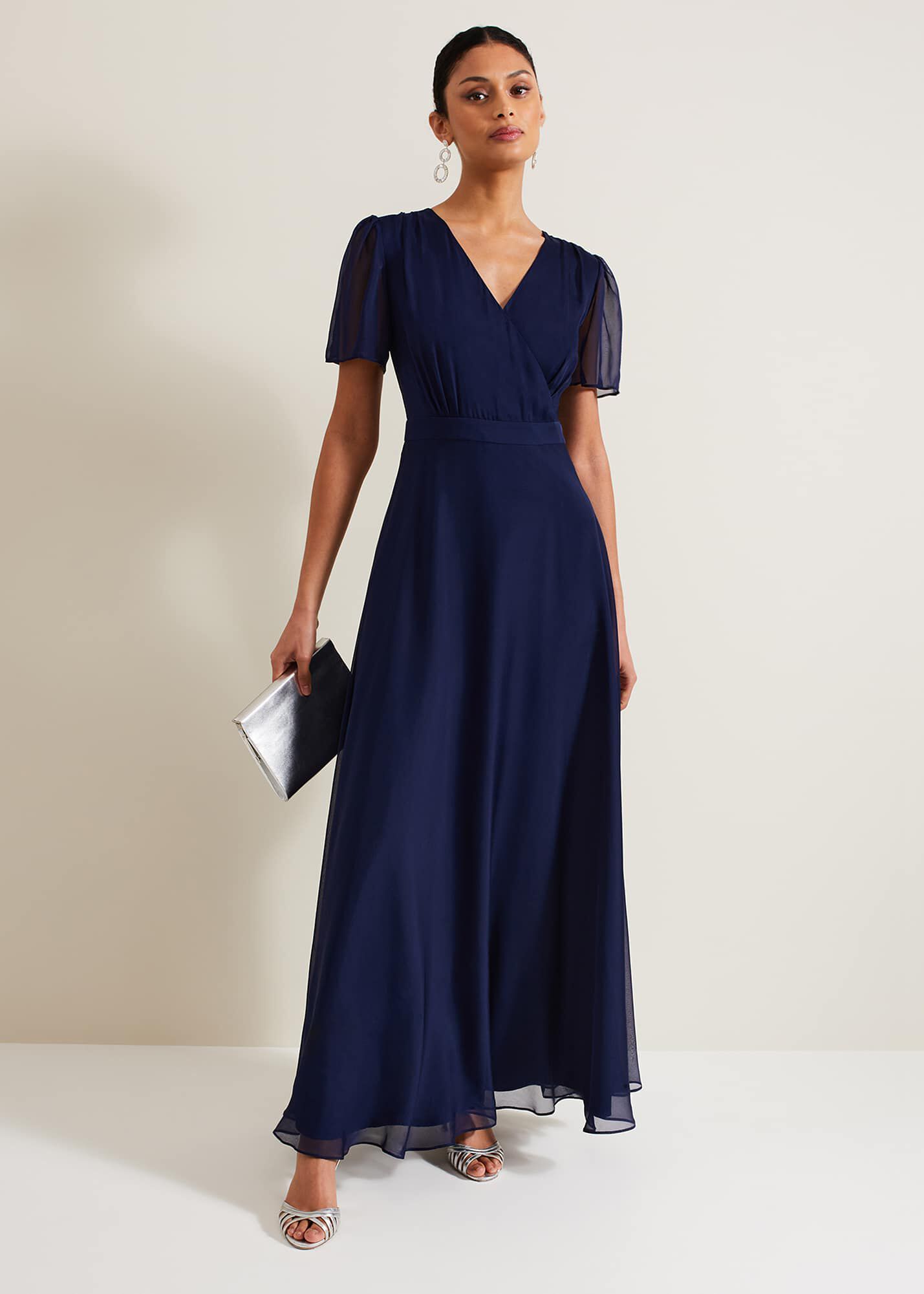 Silk blue maxi dress top