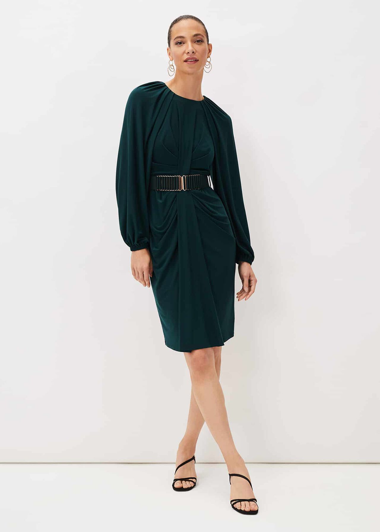 Mya Ruched Belted Jersey Dress