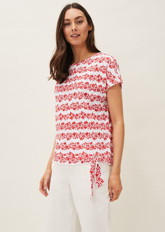 Nixi Floral Side Tie Jersey Top
