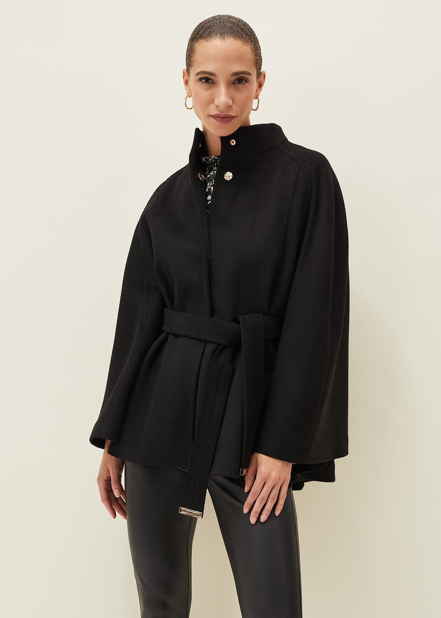 Phase Eight s Jodie Wool Blend Cape Coat in Black Womens Clothing Coats Long coats and winter coats 