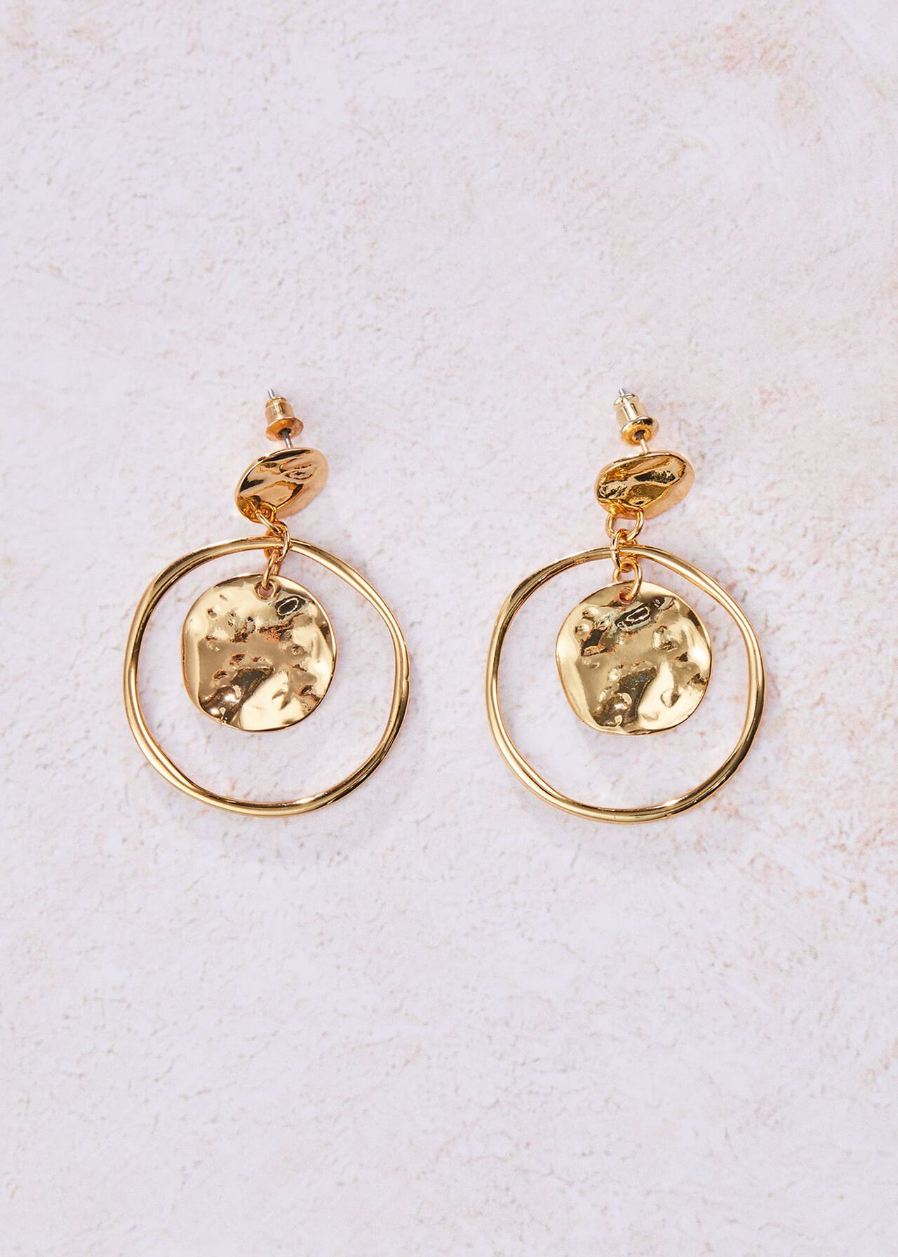 Maxie Gold Plated Hammered Disc And Hoop Earrings
