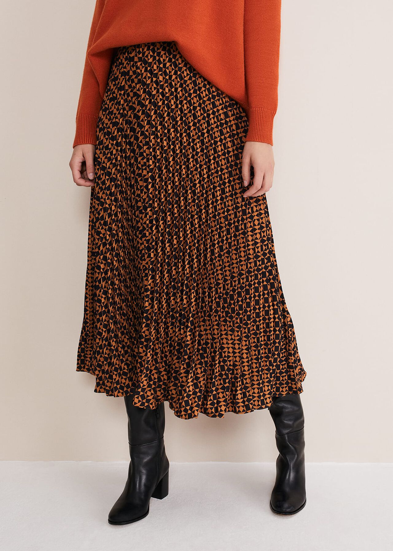 Elmina Pleated Geo Print Midi Skirt