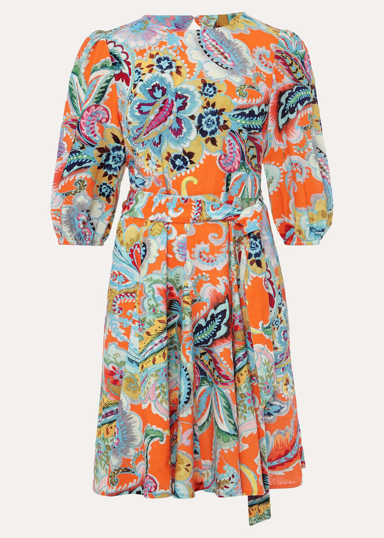 Azalia Paisley Linen Swing Dress