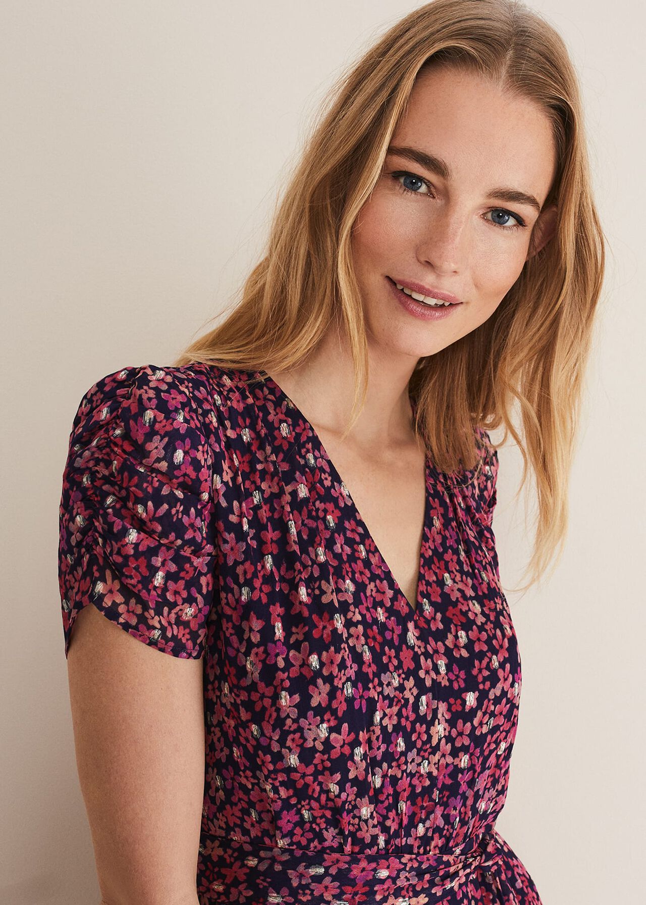 Azalea Ditsy Short Sleeve Midi Dress