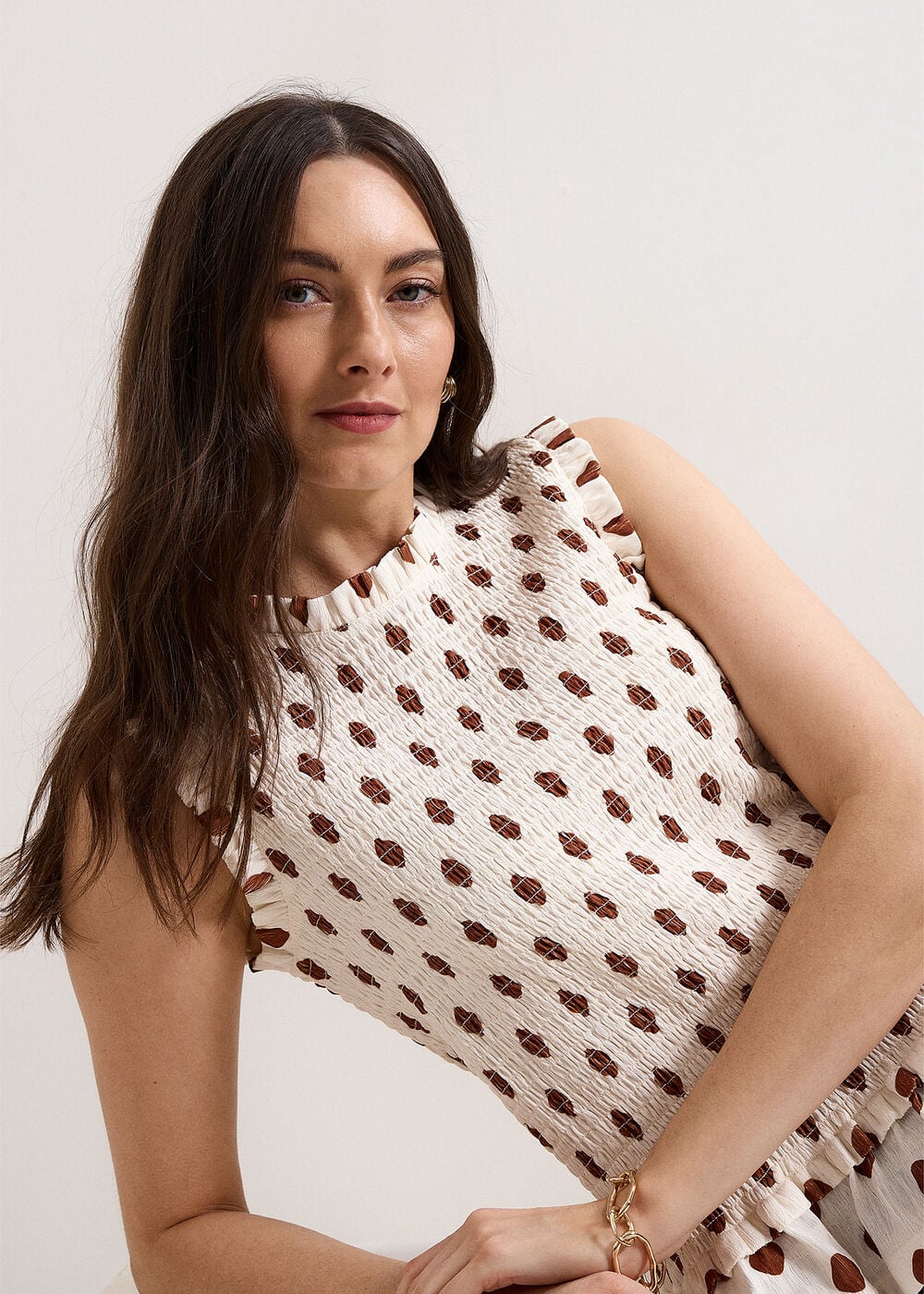 Lenora Spot Sheered Sleeveless Top