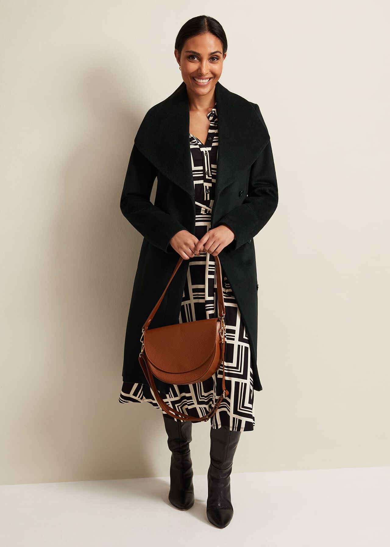 Petite Nicci Dark Green Wool Smart Coat