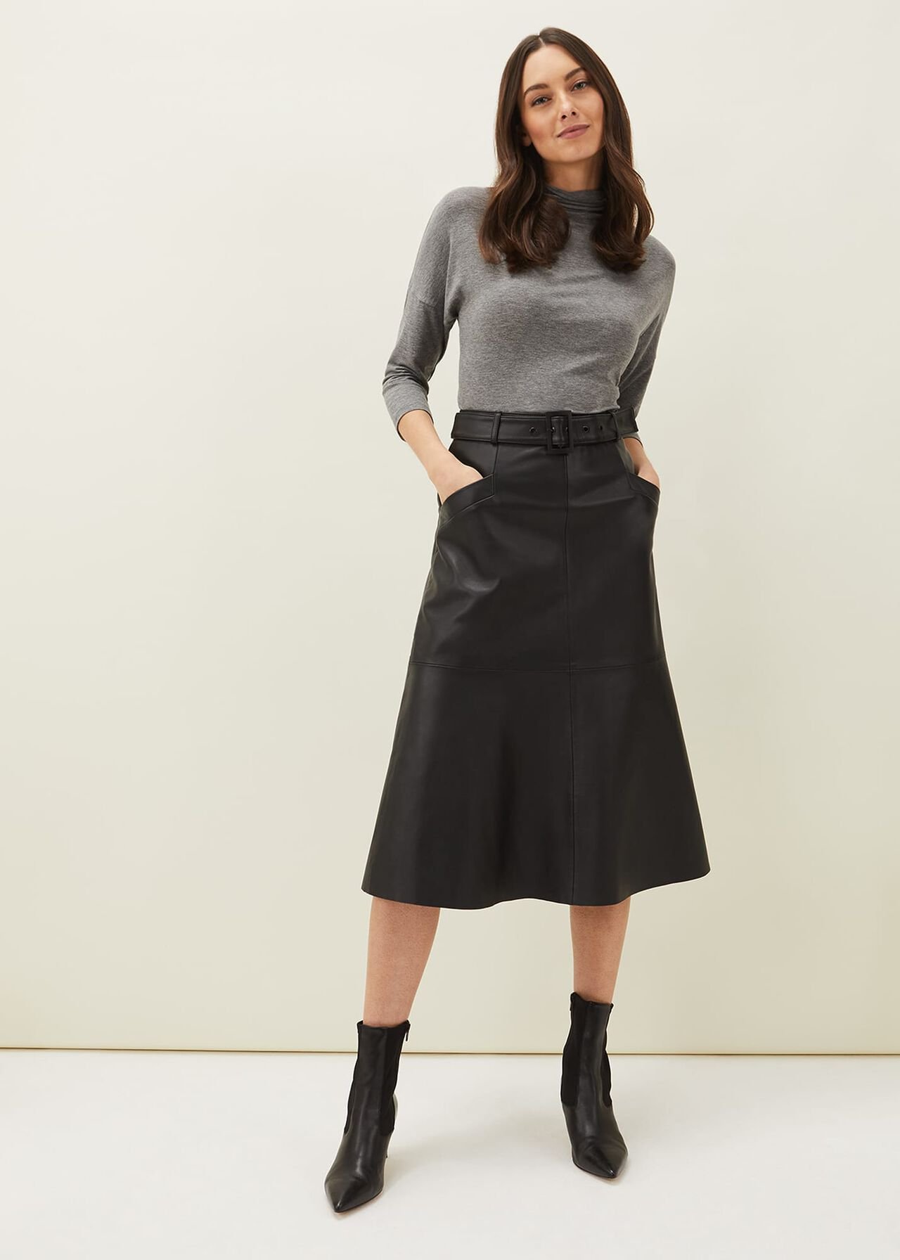 Jemma Leather A-Line Midi Skirt | lupon.gov.ph