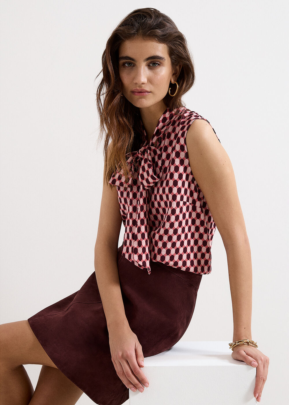 Junie Tie Neck Geo Print Sleeveless Top