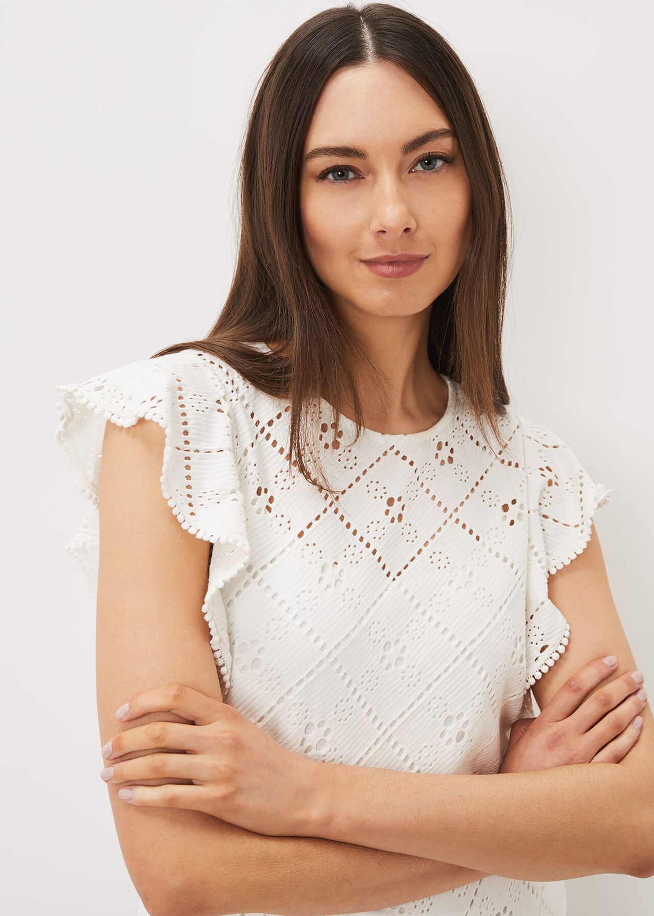 Guilana Cotton Frill Sleeve Lace Top