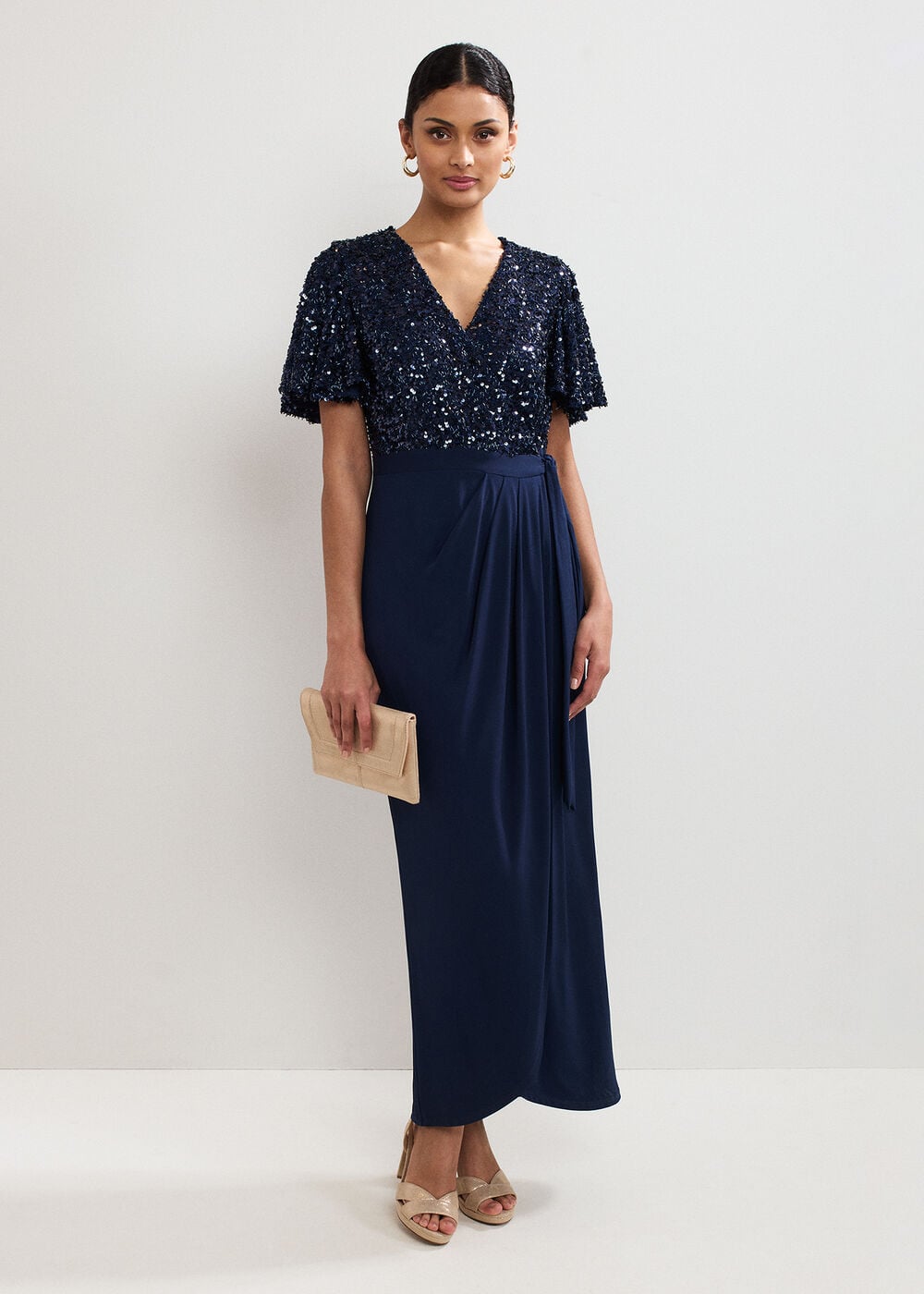 Janessa Navy Sequin Wrap Maxi Dress