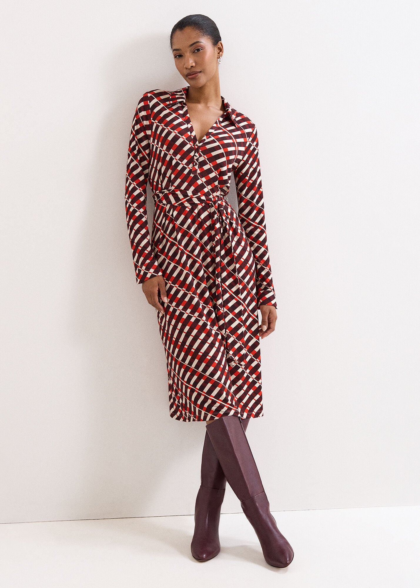 Check Jersey Midi Dress | Phase Eight UK |