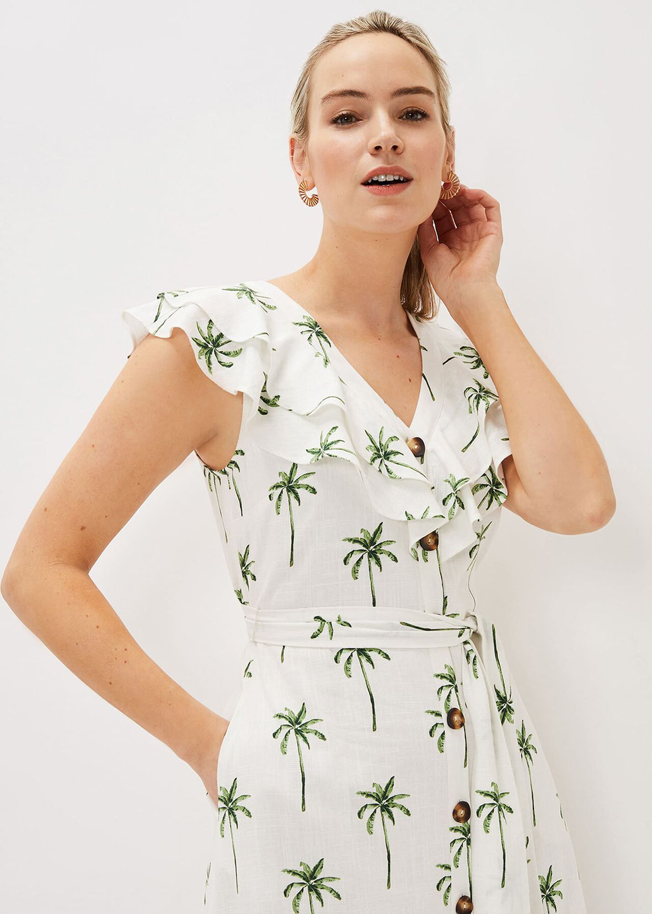 Jamilla Palm Print Midi Dress