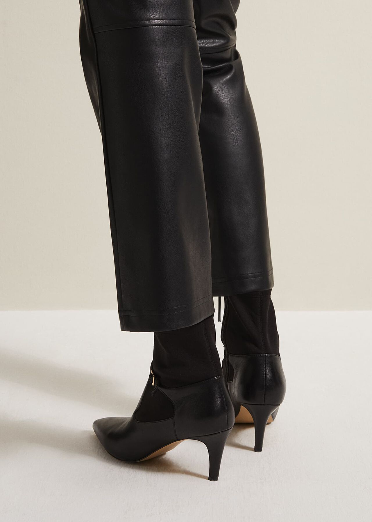 Leather Buckle Detail Sock Boots