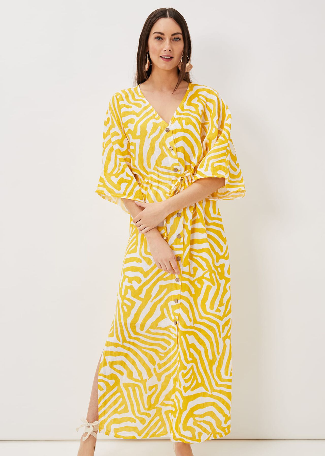 Dena Linen Zebra Print Maxi Dress