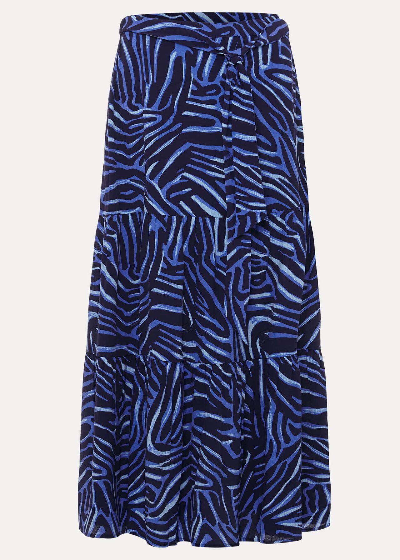Tana Zebra Print Tiered Midi Skirt