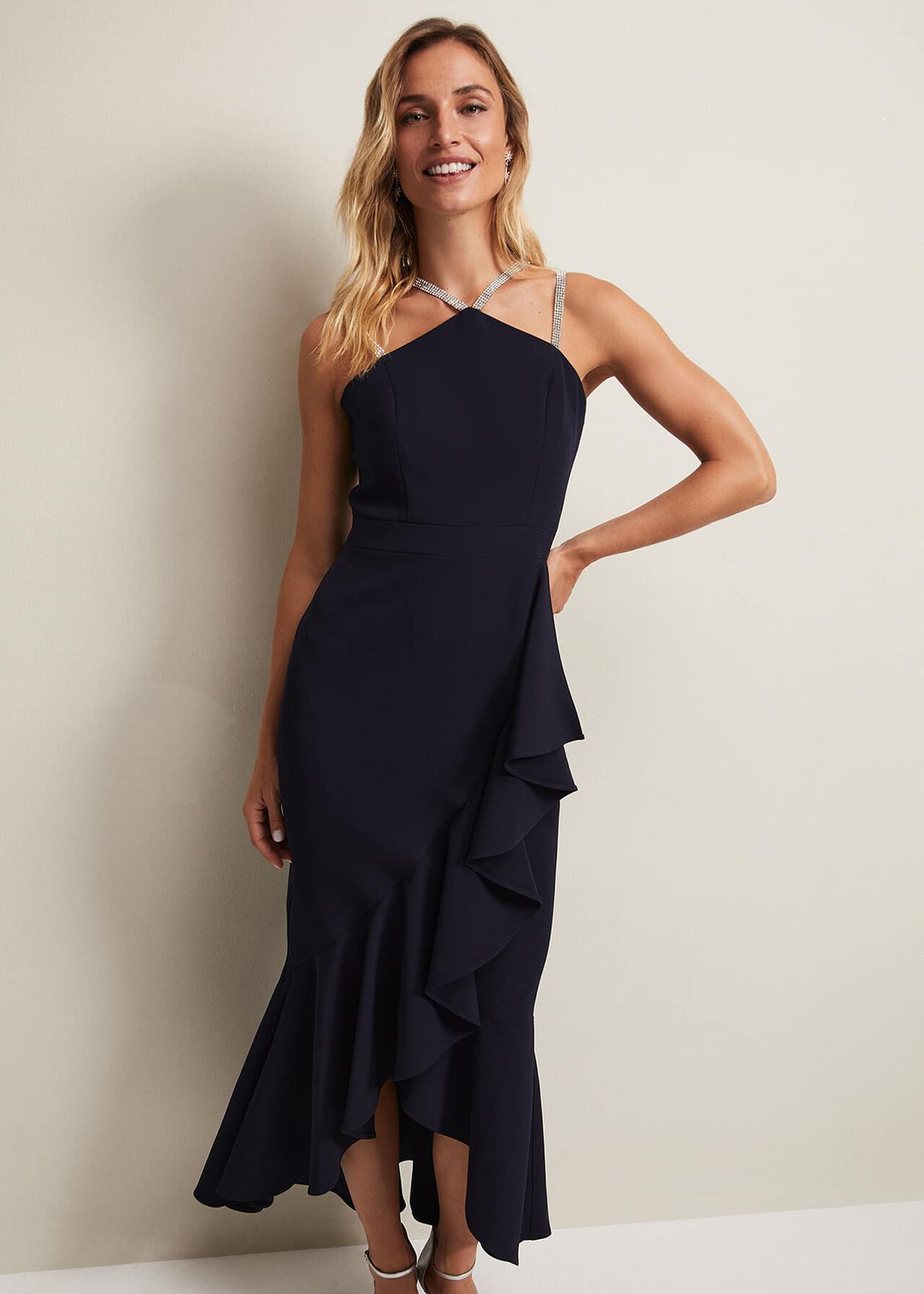 Chantal Navy Jewel Strap Maxi Dress | Phase Eight UK |