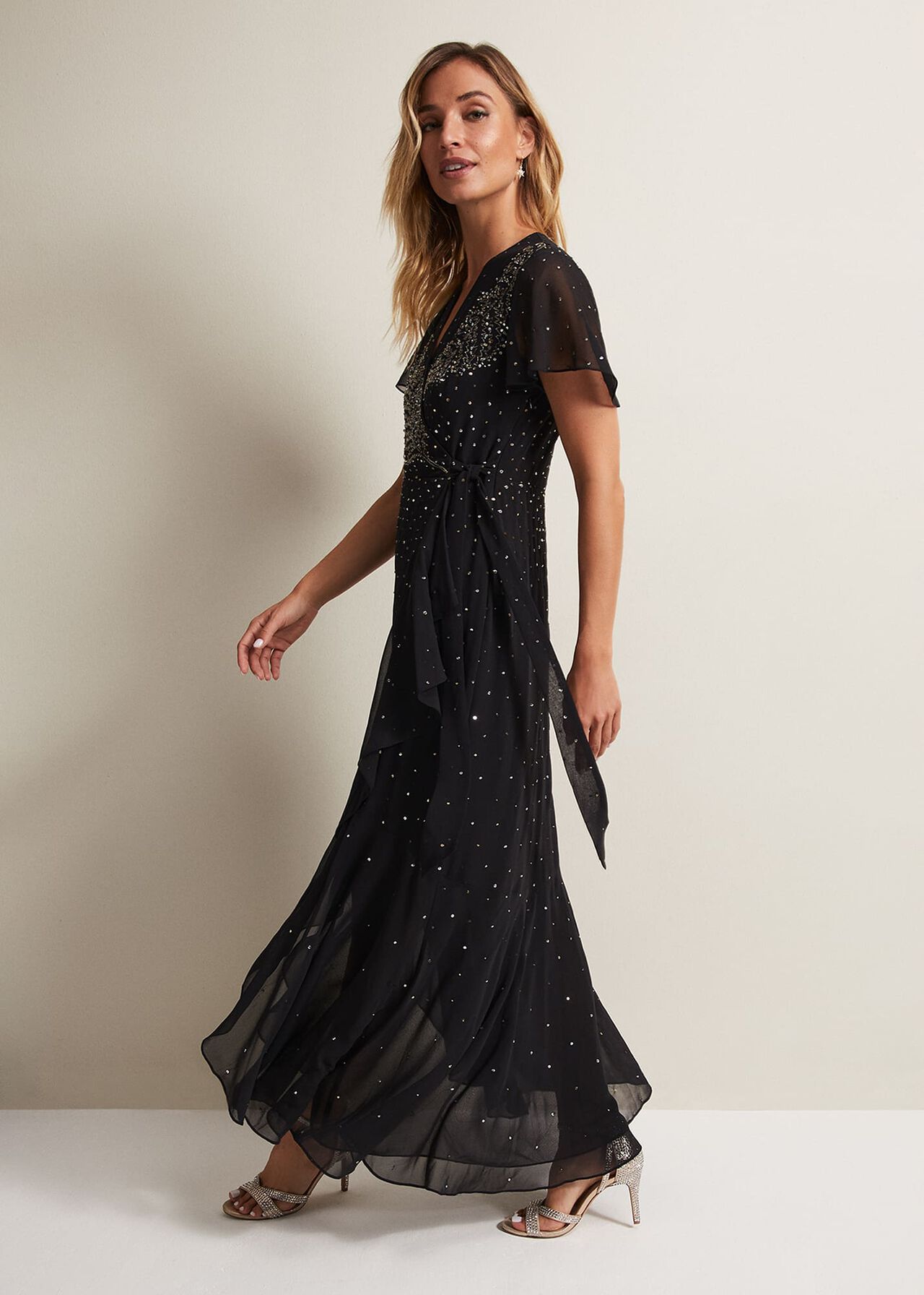 Melody Sequin Feather Maxi Dress
