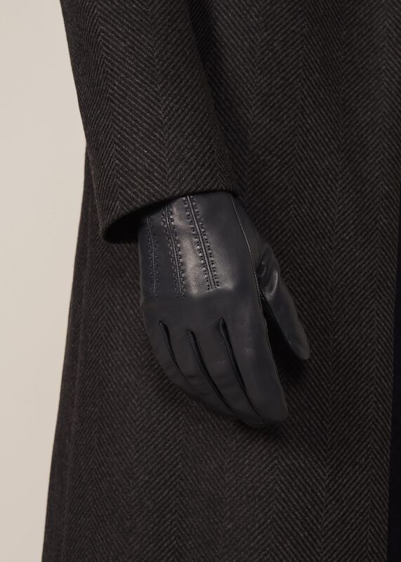 Button Pintuck Leather Gloves