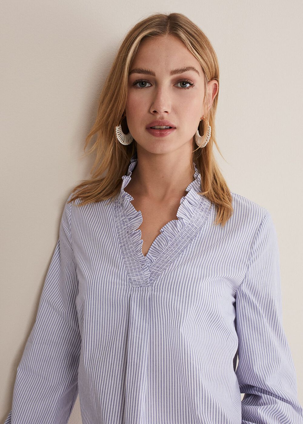 Izara Cotton Striped Ruffle Top