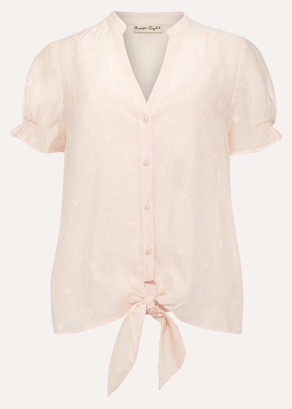 Spot Jacquard Tie Waist Blouse