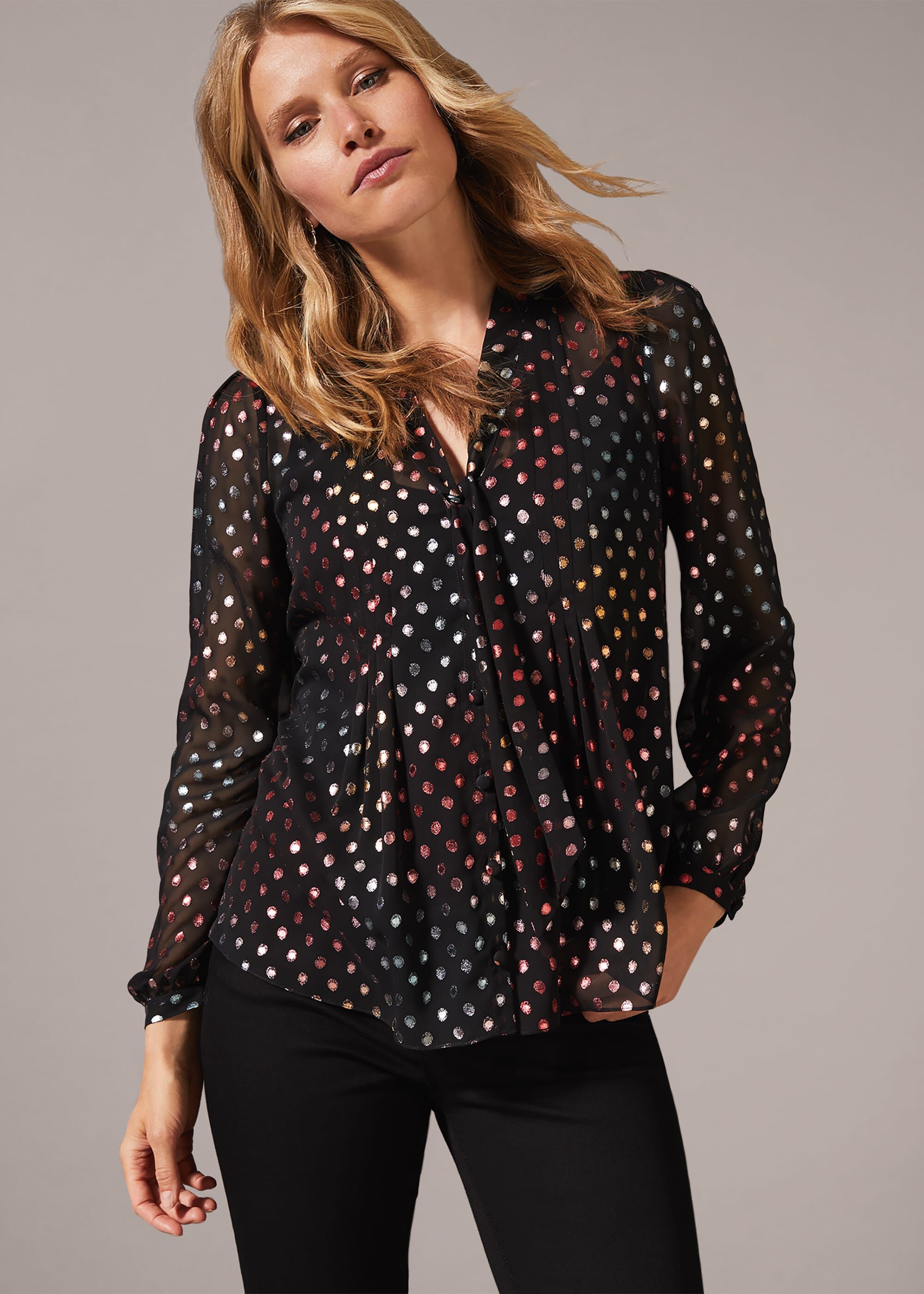 Shimmer Spot Pin Tuck Shirt | Phase Eight