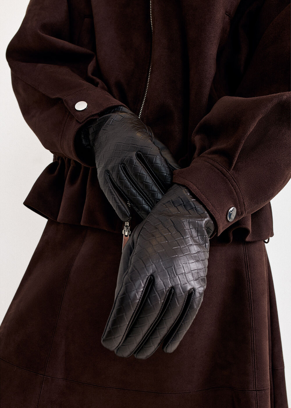 Leather Woven Texture Gloves