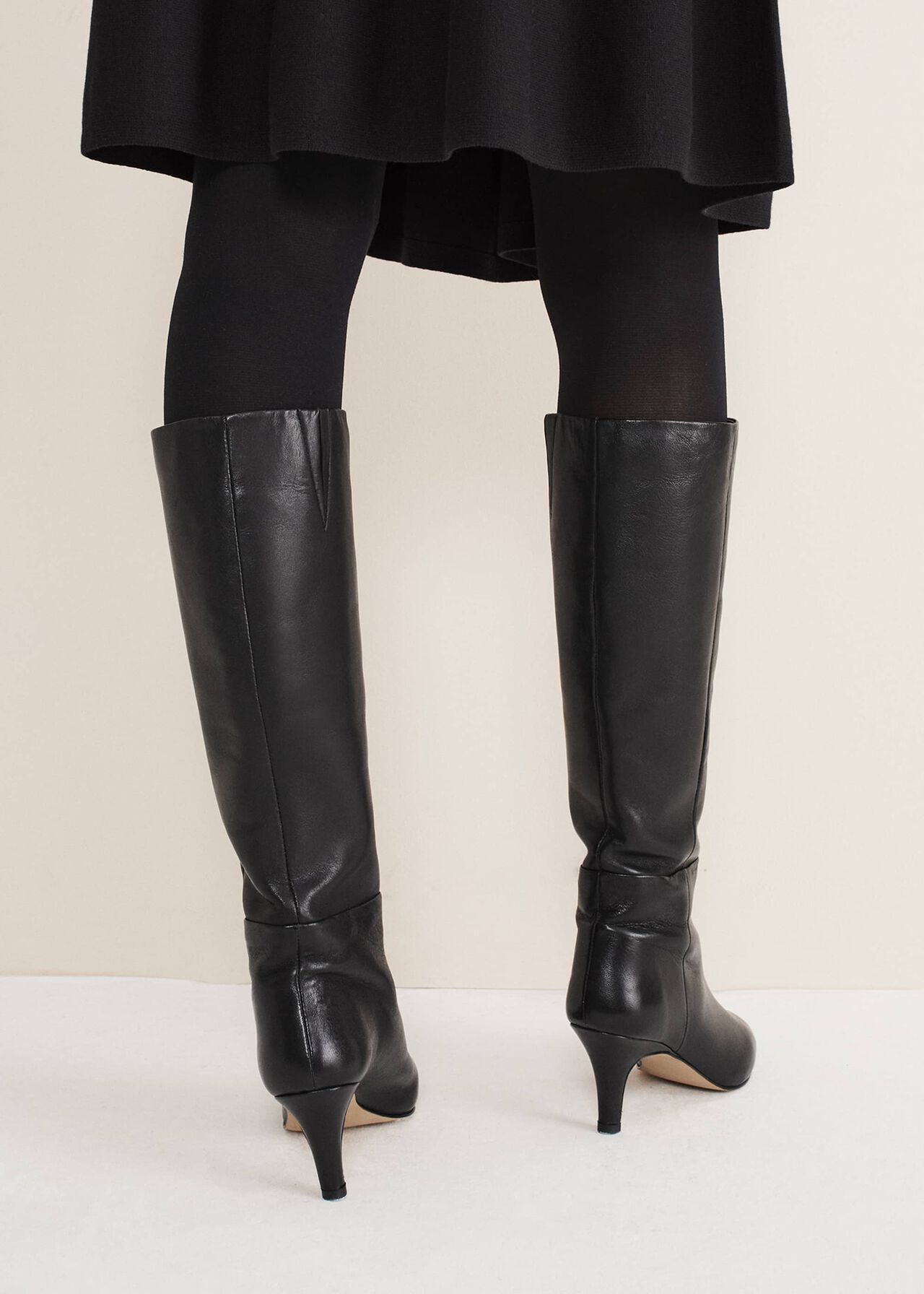 Leather Panelled Knee High Boot