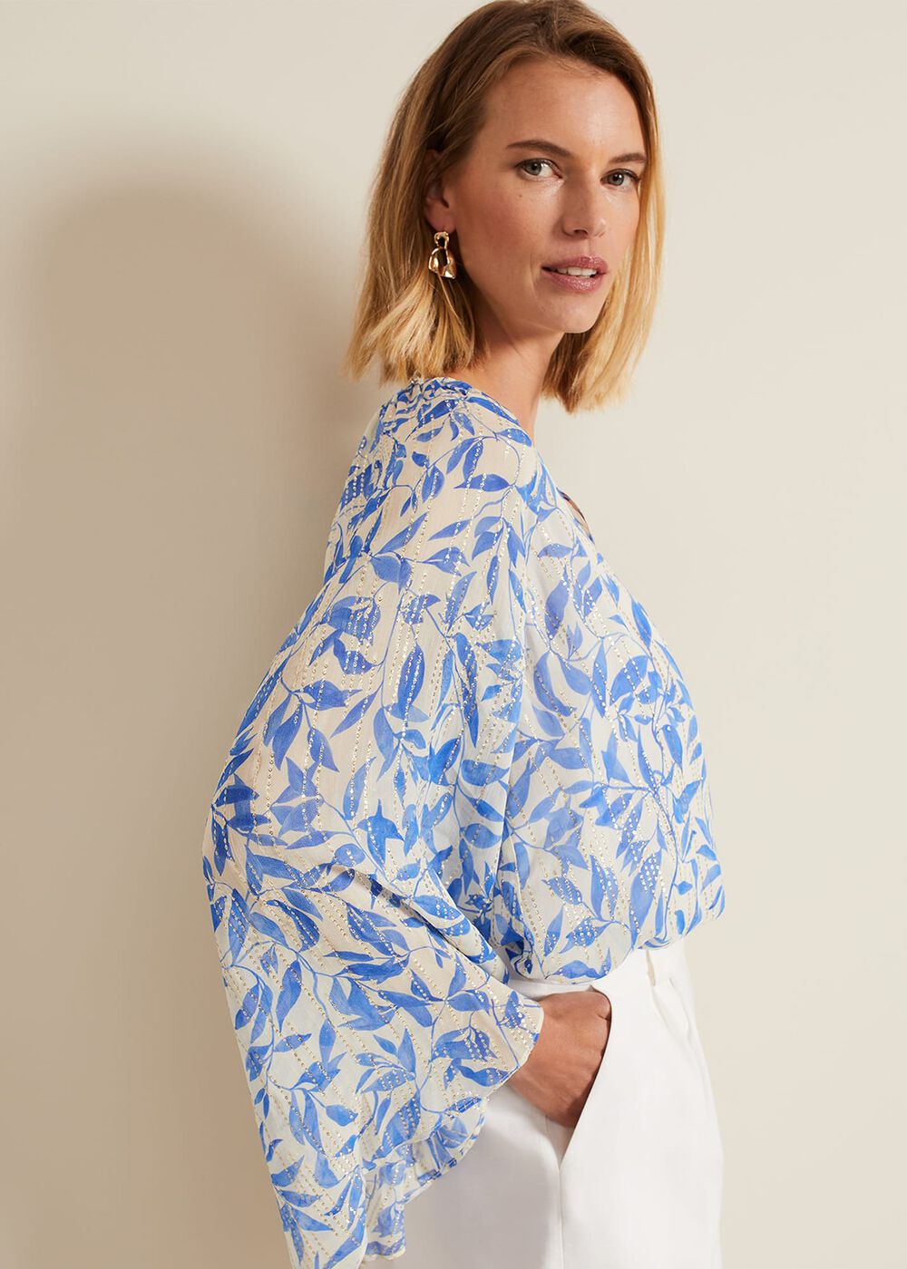 Simi Leaf Print Filcoupe Blouse