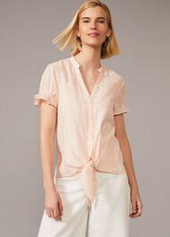 Spot Jacquard Tie Waist Blouse