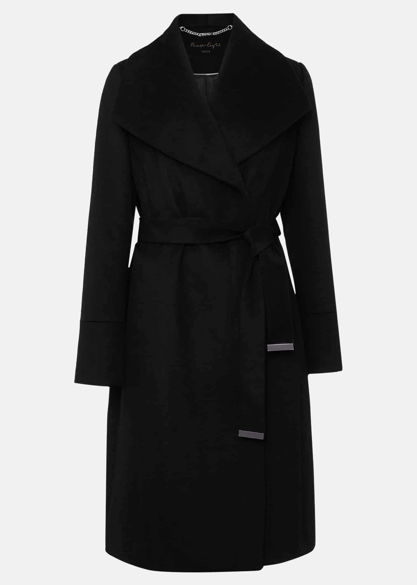 Petite black belted coat hotsell