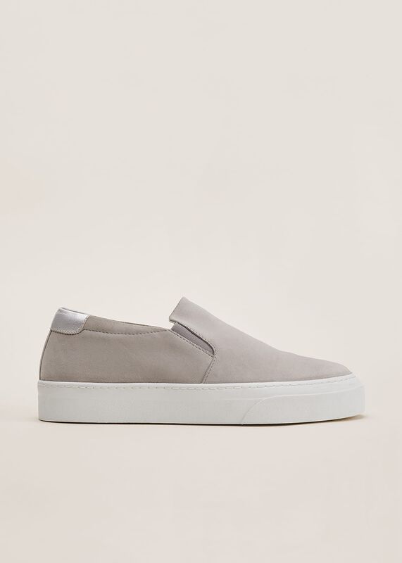 Theresa Grey Suede Slip-On Trainers