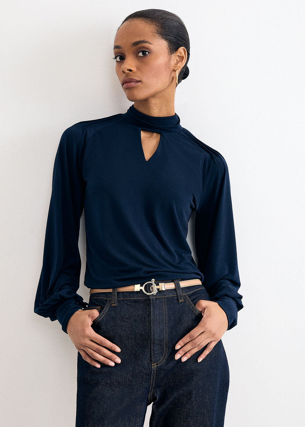 Ilaria Drape Sleeve Keyhole Top