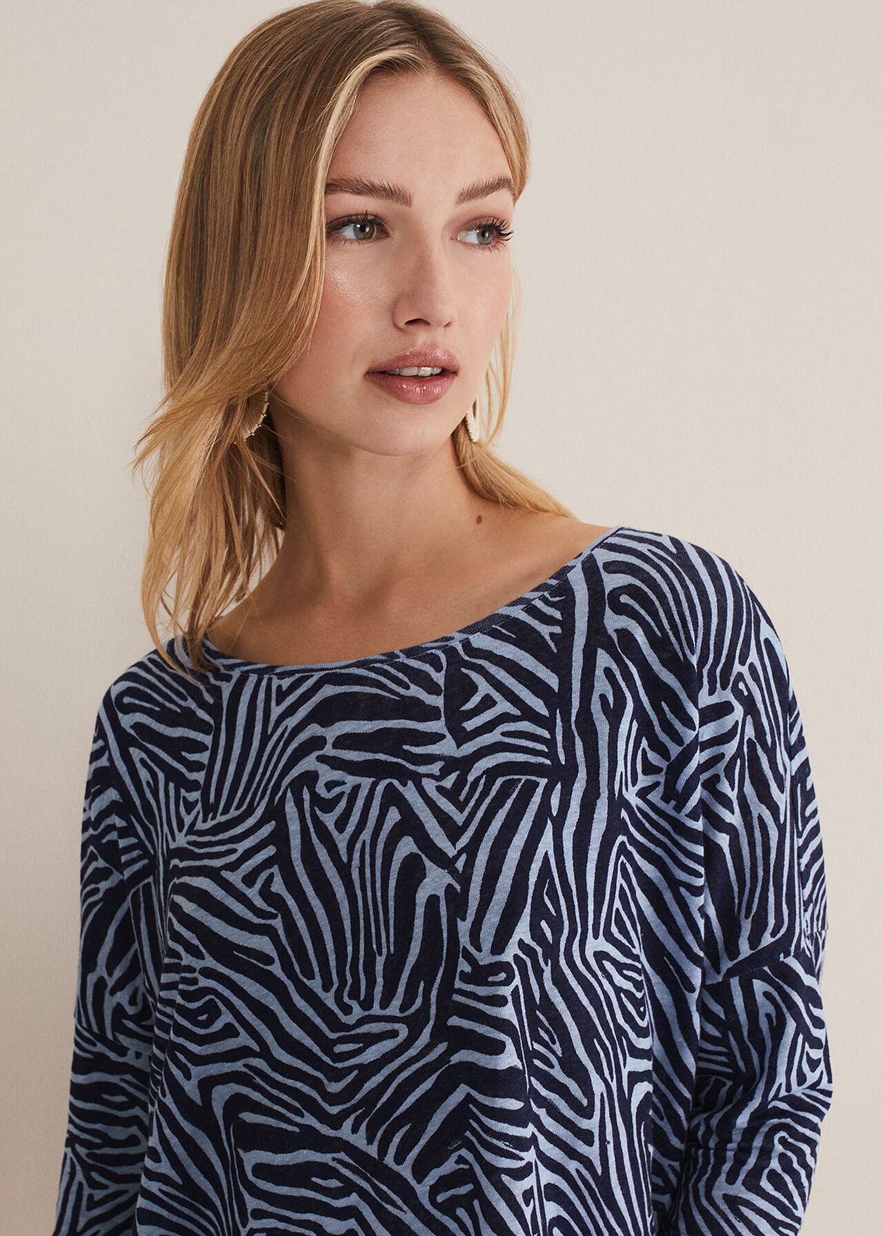 Moire Linen Zebra Print Top