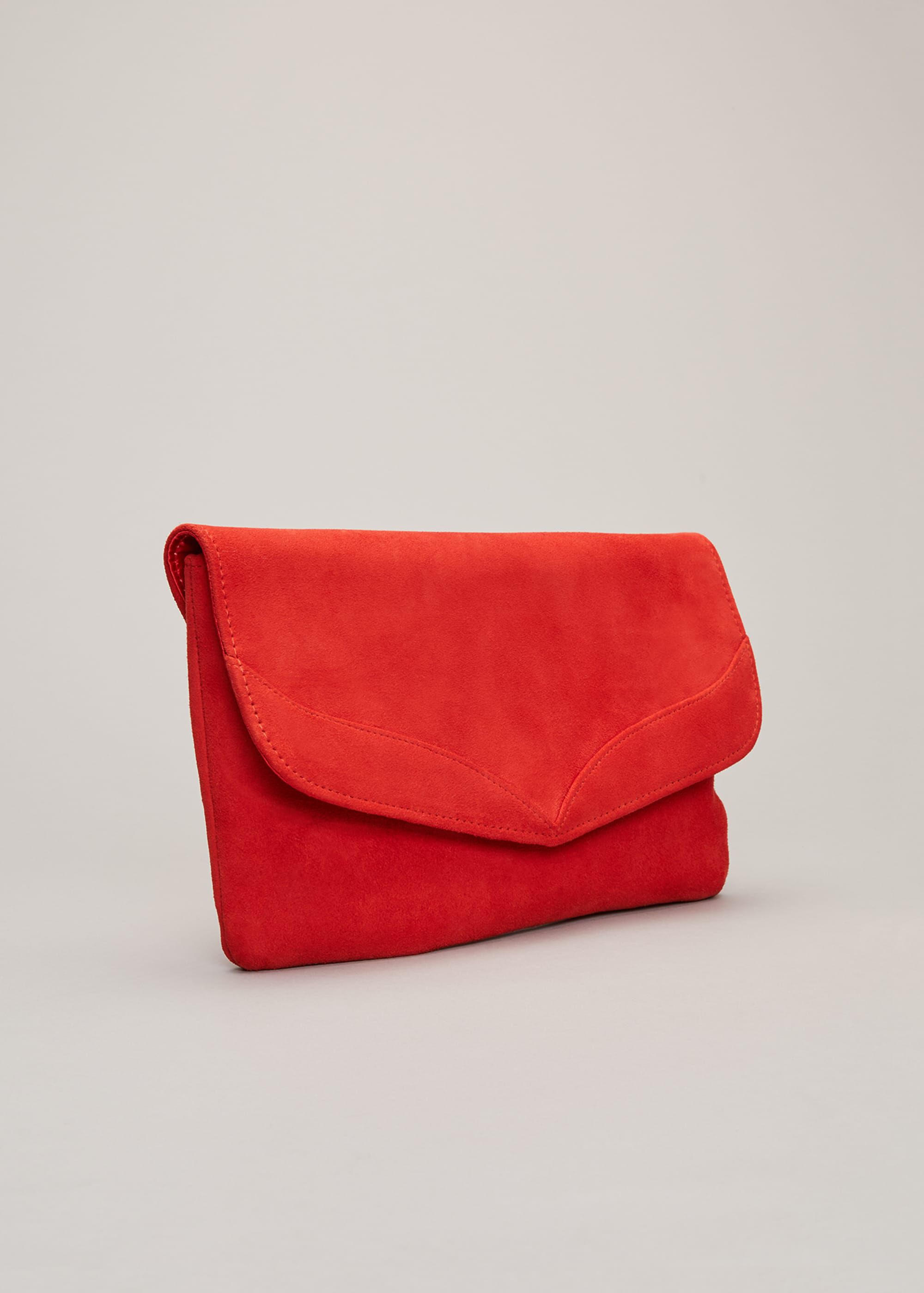 Red suede shop clutch bag