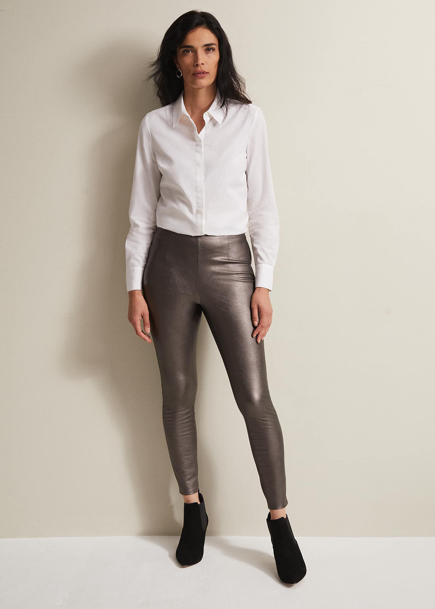 Amina Silver Faux Leather Jeggings