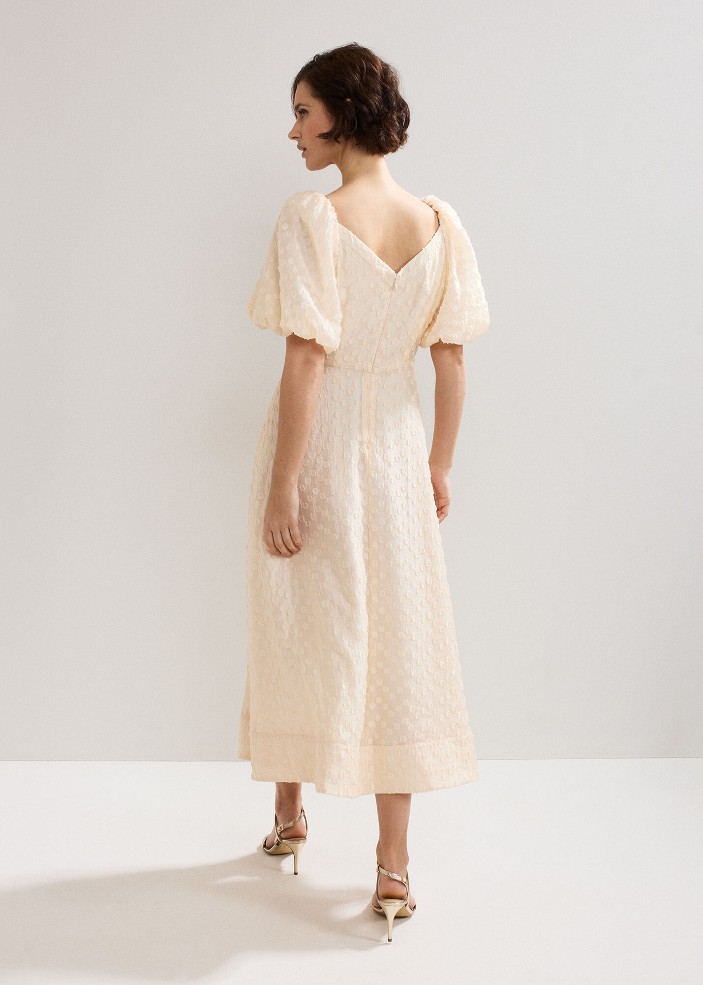 Bonnie Textured Puff Sleeve Midi Dress | Phase Eight EU |