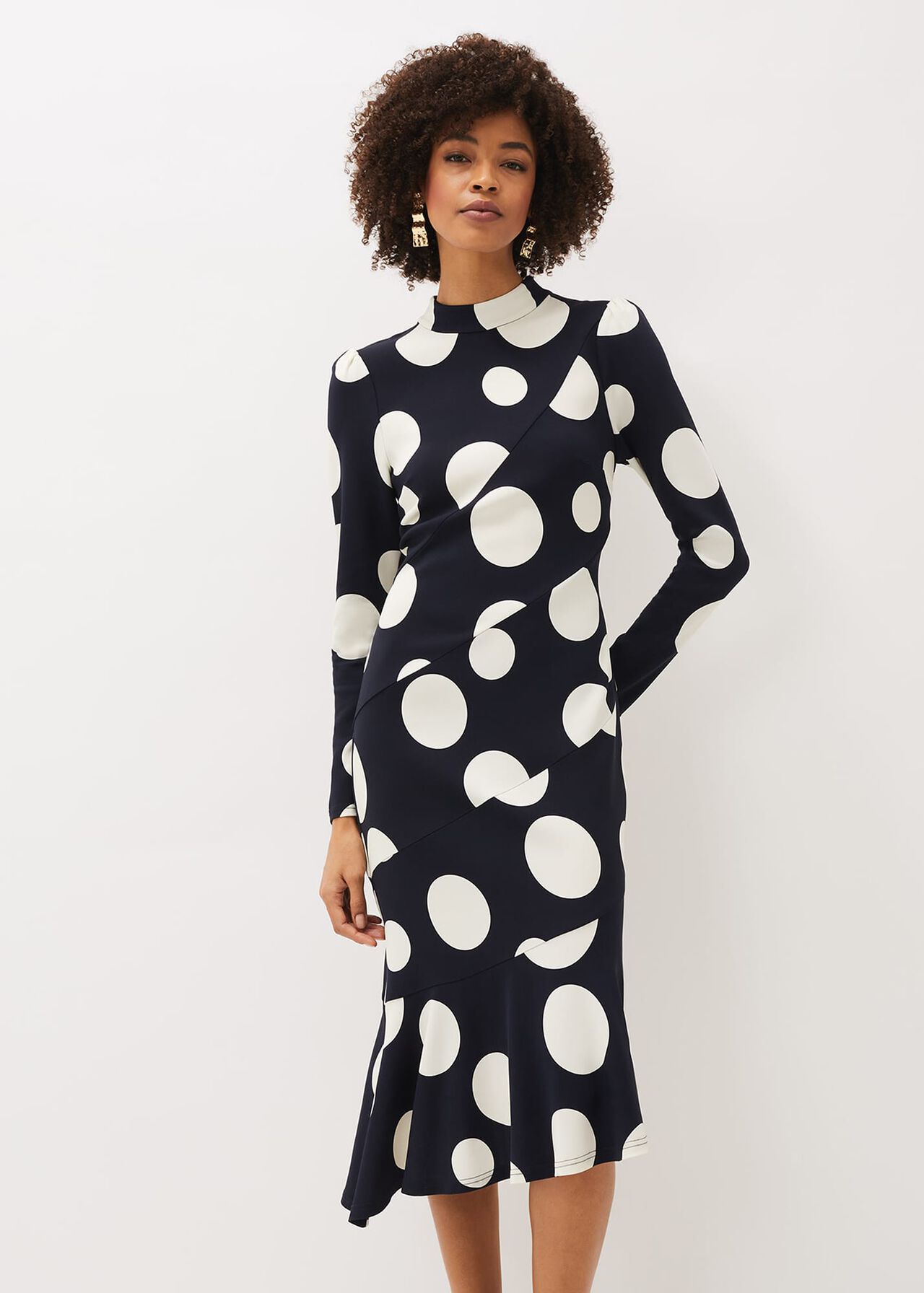 Gabi Spot Print Asymmetric Hem Dress