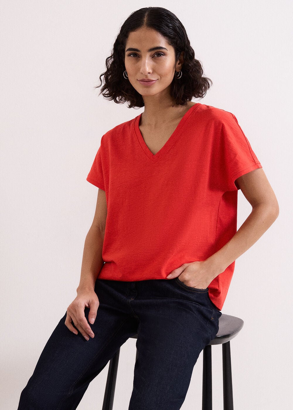 Saphiya Cotton Slub V Neck T-Shirt