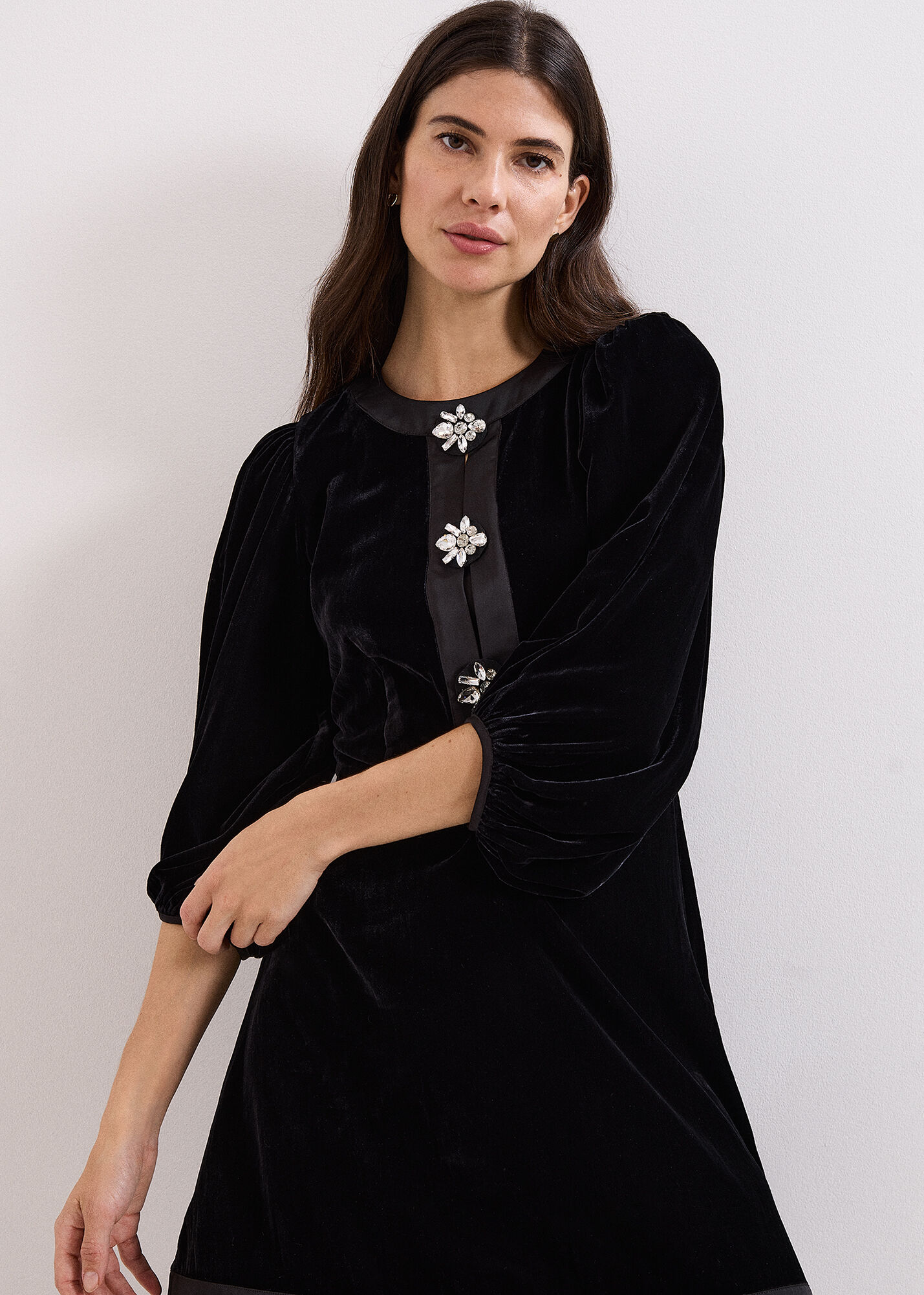 Heidi Black Velvet Jewelled Mini Dress | Phase Eight ROW |