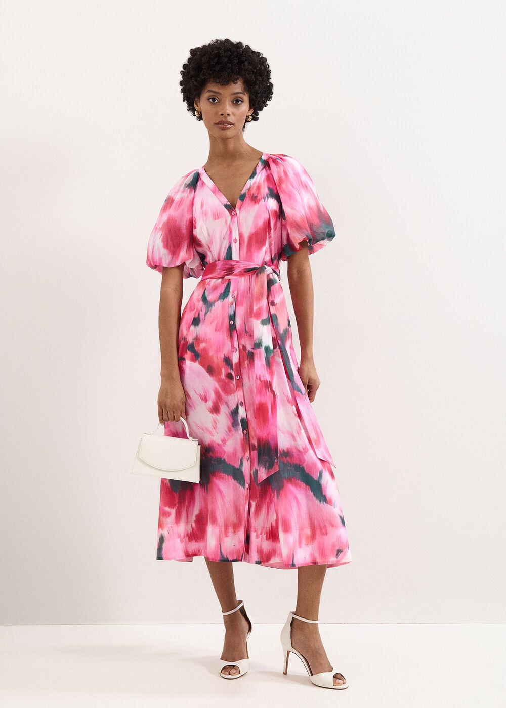 Petite Caterina Pink Floral Midi Dress