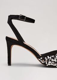 Velvet & Sequin Pointed Ankle Strap Shoe