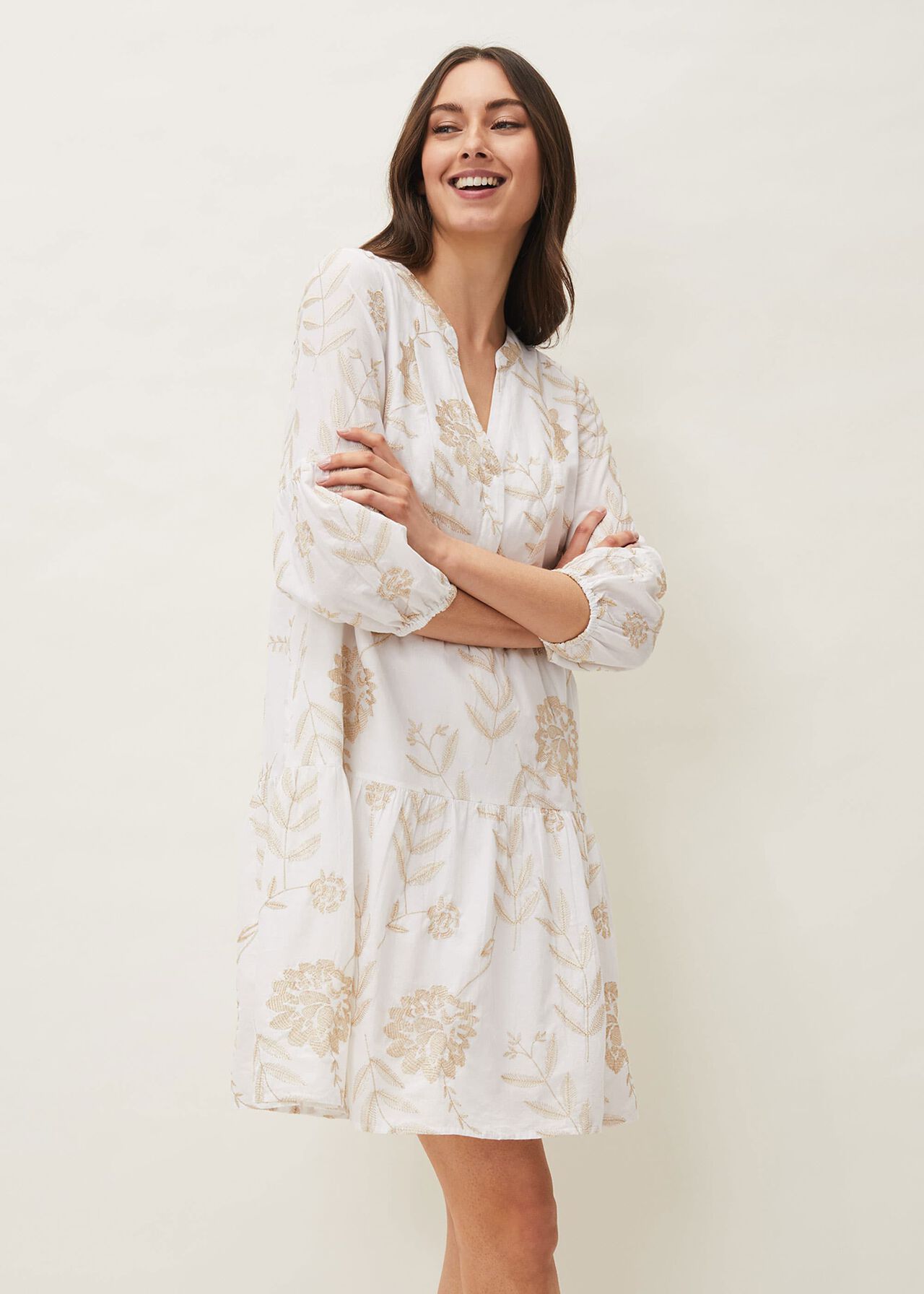 Gina Embroidered Cotton Swing Dress