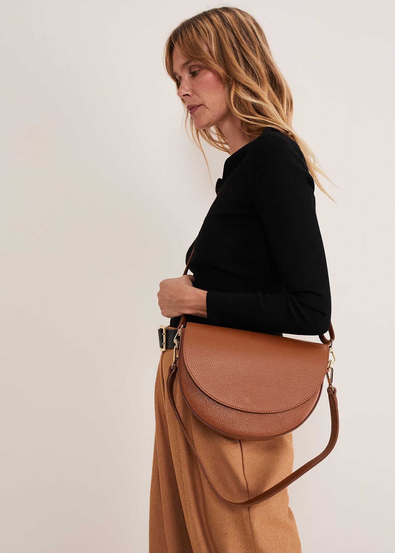 Textured Leather Cross Body Bag