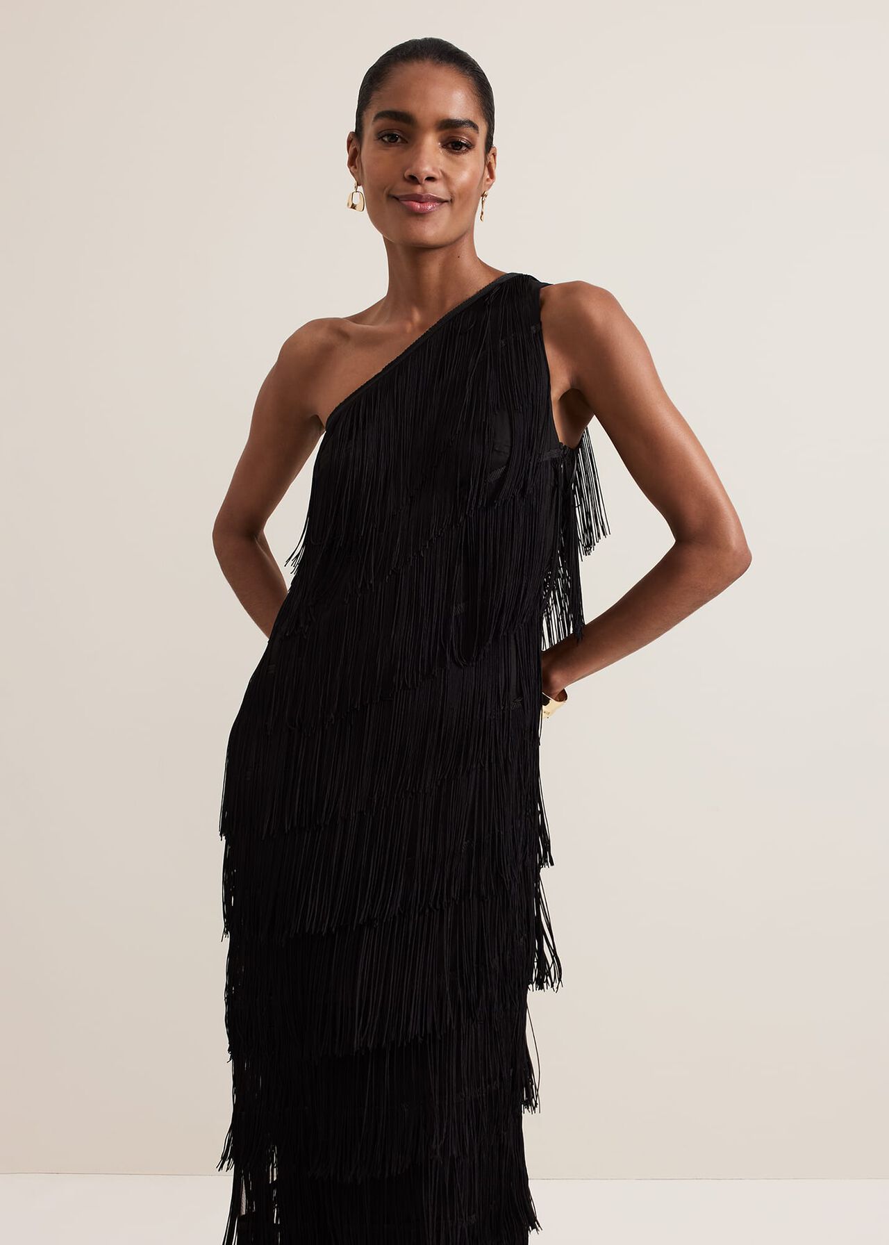 ${product-id}-Otto One Shoulder Fringe Maxi Dress-Black-${view-type}