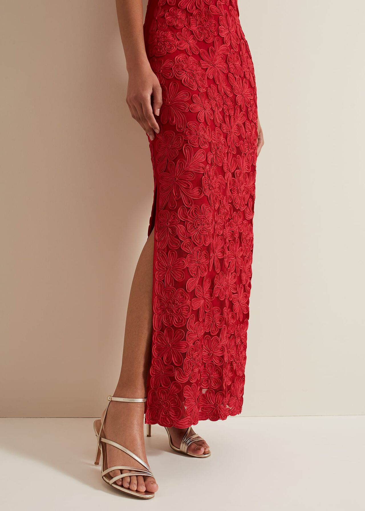 Janice Red Tapework Maxi Dress