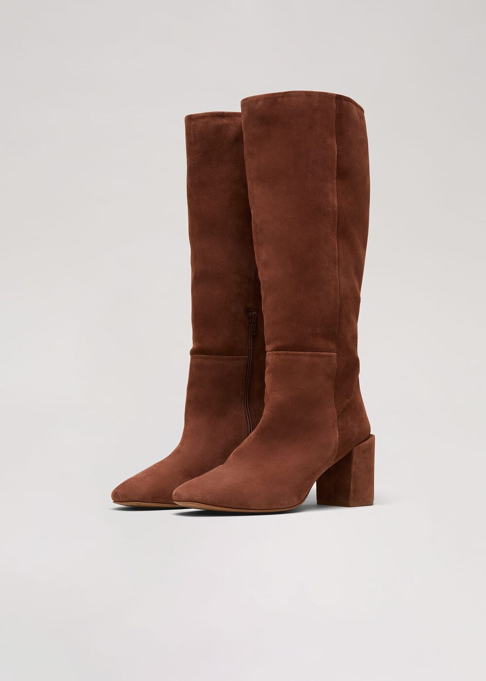 Tan Suede Block Heel Knee Boot