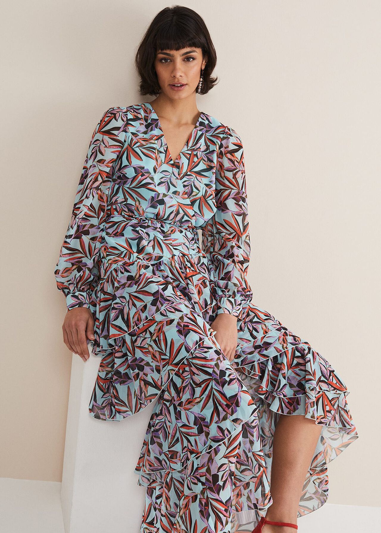 Jada Leaf Print Tiered Maxi Dress